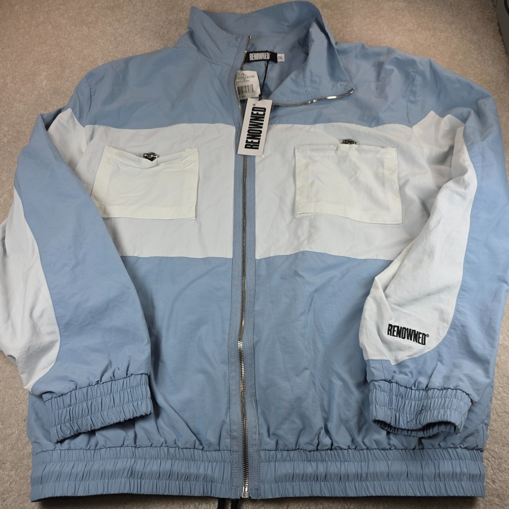Renowned LA Track Jacket Mens 2XL Blue Nylon Full Zip 2 Pockets Windbreaker NWT - Picture 3 of 6